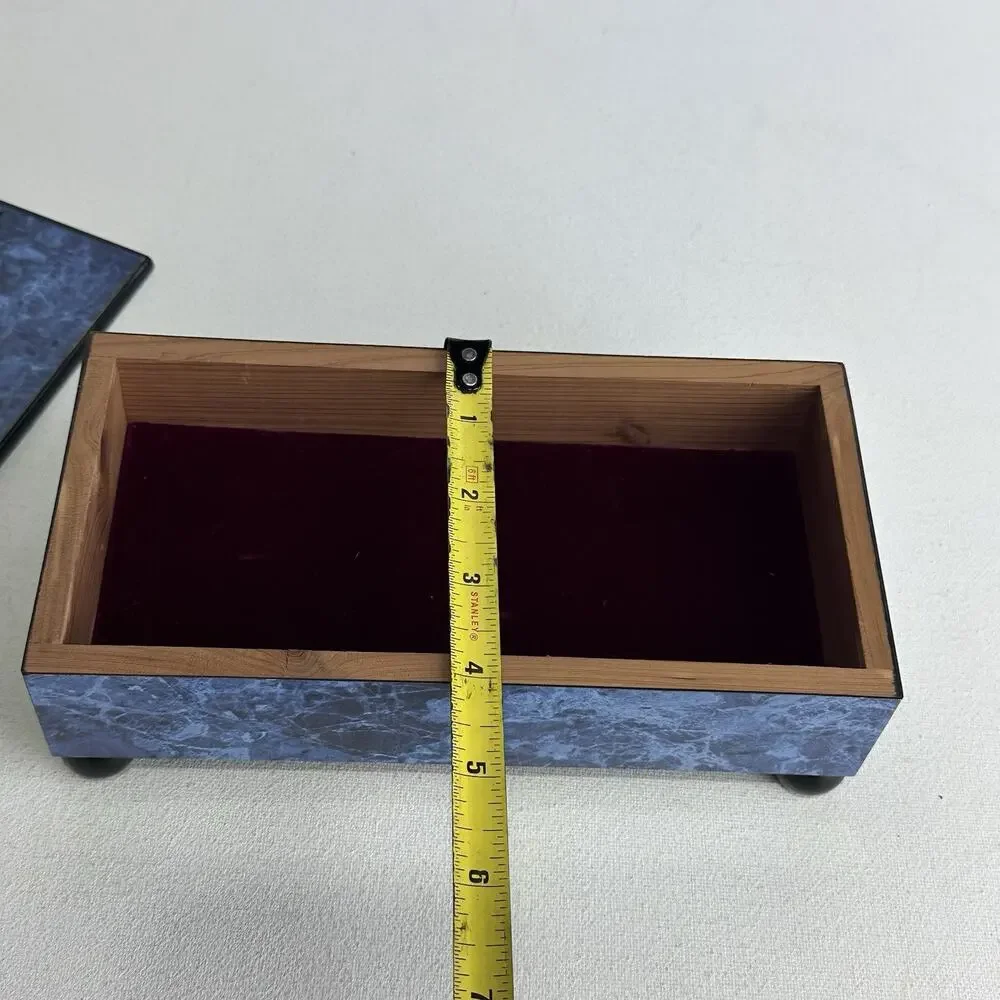 Modern Times Blue Marbled Wooden Keepsake Jewelry Box Velvet Lined With Feet